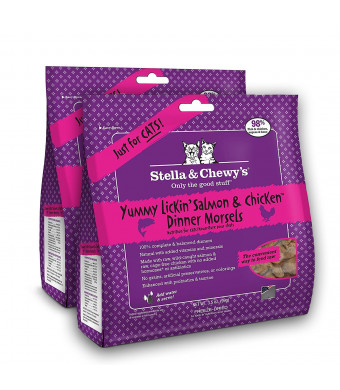 Stella and Chewy Freeze-Dried Raw Yummy Lickin Salmon and Chicken Dinner Morsels Grain-Free Cat Food (2 Packs), 3.5 oz