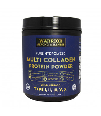 Pure Hydrolyzed Multi-Collagen Protein Powder by Warrior Strong Wellness-High Quality Blend of Grass Fed Beef, Cage Free Chicken, Wild Fish and Eggshell, Keto Friendly- Providing Type I,II,III,V