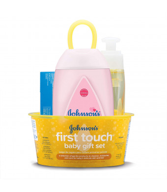 Johnson's First Touch Gift Set, Baby Bath, Skin, and Hair Essentials for New Parents, 5 Items