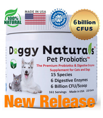 Probiotics For Dogs and Cats Powder-6 Billion CFUs/Scoop-15 Premium Probiotics,Digestive Enzymes-Improves Gas,Allergies, Diarrhea, Digestion,Constipation,Immune System,Bad Breath-161 Serving-210Grams