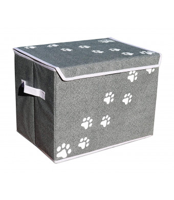 Feline Ruff Large Dog Toys Storage Box. 16" x 12" inch Pet Toy Storage Basket with Lid. Perfect Collapsible Canvas Bin for Cat Toys and Accessories Too!