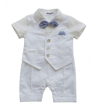 HMD Baby Boy Gentleman White Shirt Waistcoat Bowtie Tuxedo Onesie Jumpsuit Overall Romper