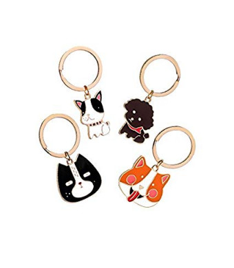 Stock Show 4Pcs/Pack Cute Animal Keychain Dog Collar Charm Id Tags Plants Keyrings For Pet Collar Accessory Car Women Alloy Purse Bag Key Chain Ring Holder
