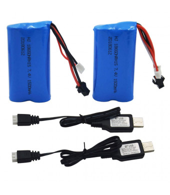 Blomiky 2 Pack H101 7.4V 1500mAh Battery and USB Charger Cable for H105 H103 H101 Remote Control RC Boat and U12 Helicopter H101 Battery and USB 2