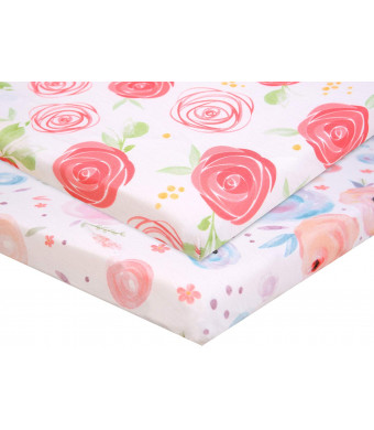 Pack n Play Fitted Pack n Play Playard Sheet Set-2 Pack Portable Mini Crib Sheets,Playard Mattress Cover,Super Soft Material, Flowers
