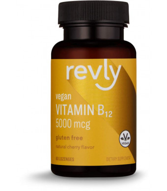 Amazon Brand - Revly Vitamin B12, 5000 mcg, Cherry Flavor, 60 Lozenges, 2 Month Supply, Vegan