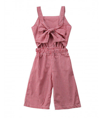 yannzi Kids Toddler Baby Girl Red Plaid Big Bow Sleeveless Romper Jumpsuit Trousers Clothes Outfits