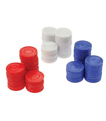 Plastic Chips - Red, White and Blue (100 Each) - Poker Bingo Card Game Counting Markers