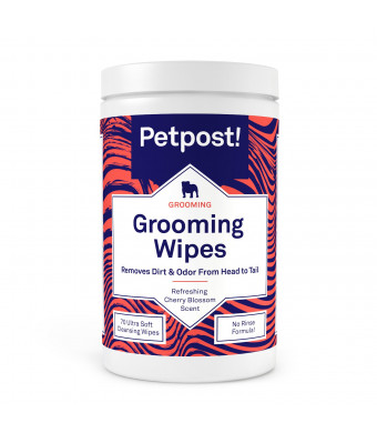 Petpost | Grooming Wipes for Dogs - Large, Deodorizing Wipes with Cherry Blossom Scent - 70 Ultra Soft Cotton Pads in Cleansing Solution