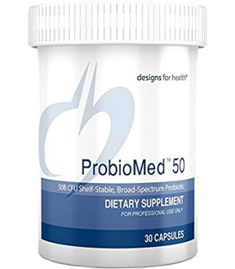 Designs for Health 50 Billion CFU High Potency Probiotic Capsules - ProbioMed 50, Shelf Stable Probiotic (30 Capsules)