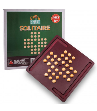 Marble Solitaire Game by GrowUpSmart | Hi-Q, Brainvita, Solo Noble Brainteaser Puzzle | Peg Wood Travel Set