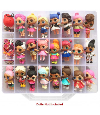 HOME4 Double Sided Storage Container - Toy Organizer Case - 48 Compartments - Perfect for Small Dolls and Toys - Dolls Not Included (Clear)