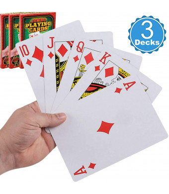 Giant 5 x 7 Inch Playing Cards - (Pack of 3 Decks) Full Big Decks of Jumbo Poker Index Playing Card Set, Each Deck is Perfect for Casino Theme Game Night and Magic Party Supplies