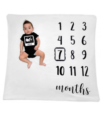 Flannel Fleece Monthly Baby Milestone Blanket, Boy and Girl w/Photo Prop Set, Large 47 x 47 for Infant Newborn Baby Picture Blanket, Excellent Gift for Baby Shower, Perfect Baby Growth Blanket for Mom