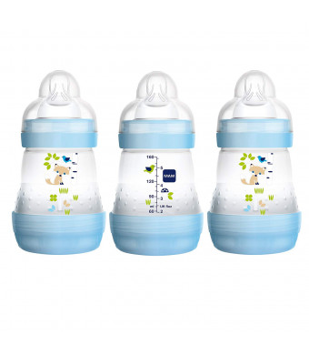 MAM Baby Bottles for Breastfed Babies, MAM Bottles Anti Colic, Boy, 5 Ounces, 3-Count
