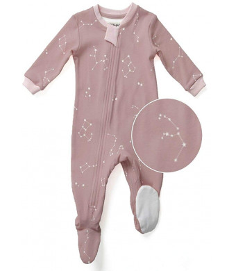 ZippyJamz Organic Baby Footed Sleeper Pajamas with Inseam Zipper for Quicker and Easier Diaper Changes