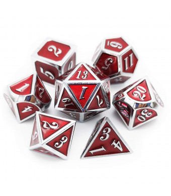 Haxtec 7PCS Red Metal Dice Set DND Dice D20 D12 D10 D8 D6 D4 for Dungeons and Dragons DandD RPG Table Games-Glossy Enamel Dice Dark Red