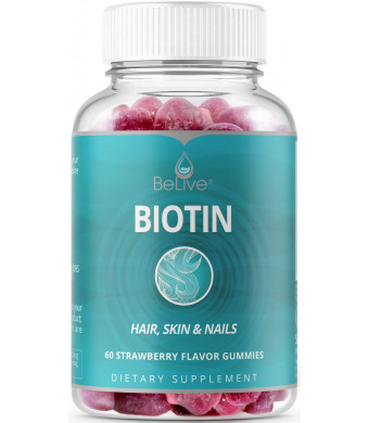 Biotin Gummies for Hair Growth - Max Strength 10,000mcg for Women and Men | Hair, Skin, Nail Gummy Vitamins Supplements | All-Natural, Vegan, Pectin-Based 60 Count