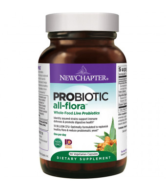 New Chapter Probiotic All-Flora, The Most Advanced Probiotic Formula with Prebiotics + Postbiotics for Women and Men + Saccharomyces Boulardii + 100% Vegan + Non-GMO + Shelf Stable  60 ct