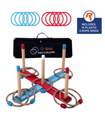 Outdoor Ring Toss Game by Rally and Roar for Adults and Kids - Rings Tossing Set, Plastic and Rope, Jumbo Pieces for Outside Family Activities - Ring Toss Sets for Yard, Law, Backyard, Parties, Bars