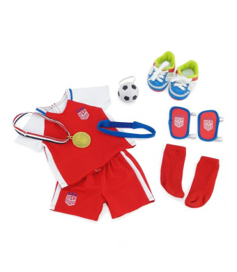 Emily Rose 18 Inch Doll Clothes | Team USA 8 Piece Doll Soccer Uniform, Including Shirt, Shorts, Socks, Ball, Shin Guards, Headband, Soccer Shoes/Cleats and Realistic Gold Medal! | Fits American Girl