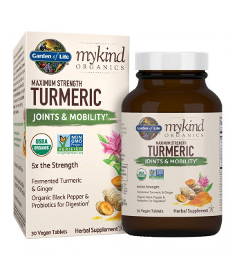 Garden of Life mykind Organics Maximum Strength Turmeric Joints and Mobility Support 30 Tablets - 500mg Curcumin (95% Curcuminoids) Black Pepper - Organic Non-GMO Vegan and Gluten Free Herbal Supplements