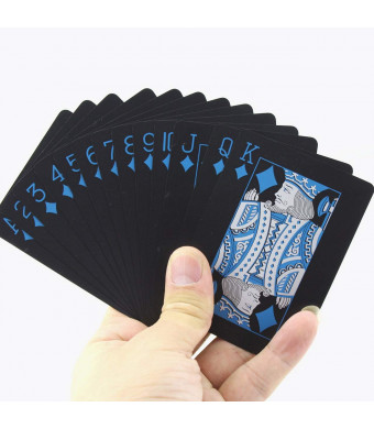 Waterproof Plastic Poker Playing Cards, Black PVC Poker Table Cards Classic Magic Tricks Tool Deck (54pcs)