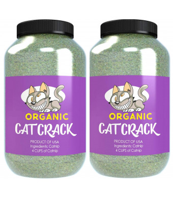 2-Pack Cat Crack Organic Catnip 4 cup, Premium Blend Safe for Cats, Infused with Maximum Potency Your Kitty is Guaranteed to Go Crazy for!