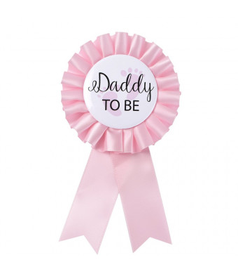 "Daddy to Be" Tinplate Badge Pin - Baby Shower Button New Dad Gifts Gender Reveals Party Baby Girl Pink Rosette Button Baby Celebration (Light Pink)