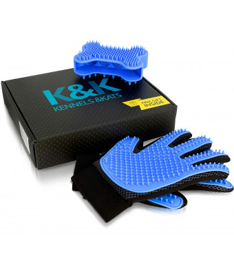 [Premium]KandK Pet Grooming Glove Gift Set. Deshedding Glove for Easy, Mess-Free Grooming of Pets with Long/Short/Curly fur. 1 Pair Gentle,Pet Hair Remover Mitt+FREE Bath Brush and Storage Bag