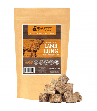 Raw Paws Natural Dehydrated Lamb Lung Dog Treats Bite Size Reward, 8-oz - Grass-Fed, Free-Range Dried Lamb Dog Snacks - Lamb Lung Bites - Grain Free, Single Ingredient, High Protein Crunchy Dog Treats
