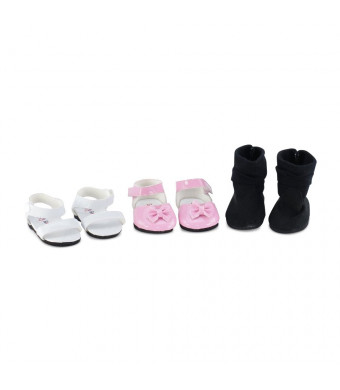 Emily Rose 14 Inch Doll Clothes| Value Pack Doll Shoes, Including Pink Dress Shoes, White Sandals and Black Boots |Fits 14" American Girl Wellie Wishers and Glitter Girls Dolls