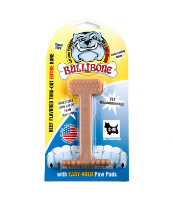 Bullibone Heavy Chewer Dog Toy Small Beef Nylon Bone - Improves Dental Hygiene, Easy to Grip Bottom, and Permeated with Flavor