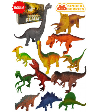 Large Dinosaur Toys, 12pc Plastic Dinosaurs Figures  T Rex, Triceratops, Brachiosaurus, Stegosaurus, Ankylosaurus Toy Figurines Gifts Set, Bonus Dino Book for Kids, Toddlers, 6 5 4 3 Year Olds Boys