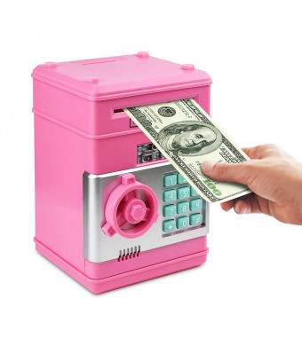 Satevin Piggy Bank, Electronic ATM Password Cash Coin Can Auto Scroll Paper Money Saving Box Toy Gift For Kids