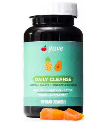 Yuve Natural Papaya Chewable Digestive Enzymes - Promotes Better Digestion - Tastes Delicious - Helps with Constipation, Bloating, Detox, Leaky Gut and Gas Relief - Vegan, Non-GMO, Gluten-Free - 90ct