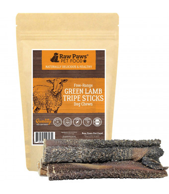 Raw Paws Green Lamb Tripe Sticks for Dogs - Single Ingredient, Crunchy Green Tripe Lamb Dog Treats - Grass-Fed, Free Range Dehydrated Lamb Tripe for Dogs All Natural Dog Chews