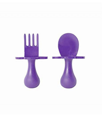 grabease First Self Feeding Utensil Set of Spoon and Fork for Toddler and Baby. BPA Free. to-go Pouch. (Dark Purple)