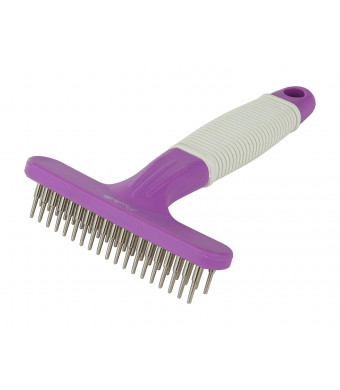 Poodle Pet Dog Grooming Rake| Dematting Tool Stainless Steel Shedding Comb Pets | 2 Rows Pins Gently Remove Loose Tangled Hair from Undercoat | Purple Handle