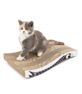 Coching Cat Scratcher Cardboard Curved Shape Scratch Pad with Unique Three Different Scratch Textures Design Durable Scratching Pad Reversible with Organic Catnip Large