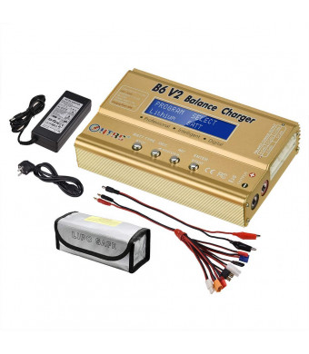 LiPo Charger Balance Discharger 1S-6S Digital Battery Pack Charger for NiMH/NiCD/Li-Fe Packs w/LCD Display Hobby Battery Charger w/Tamiya/JST/EC3/HiTec/Deans Connectors + Power Supply