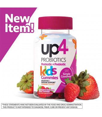 up4 Kids Probiotic Gummies | Digestive and Immune Support | Gelatin-free, Vegan, Non-GMO | With prebiotic and vitamin C | For ages 3+ | 30 count