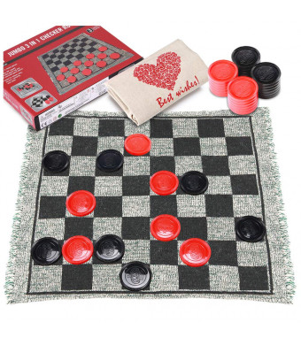 Checkers Board Game for Kids, 3 in 1 Giant Checkers Set and Tic Tac Toe Game with Reversible Rug, Classic Indoor and Outdoor Board Game for Family