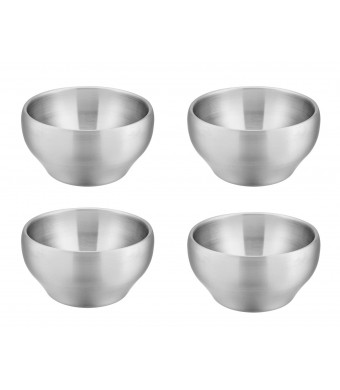 Bowls for Kids Toddlers, E-far Double-Deck SUS304 Stainless Steel Bowls for Baby Children, Healthy and Matte Finish, Insulated and Shatterproof - Set of 4