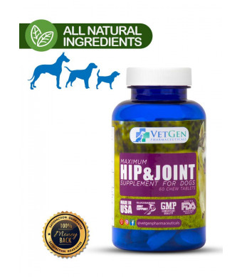 Maximum Hip and Joint Supplement | Beef Flavored Chew Vitamins for Dogs with Glucosamine, MSM, Chondroitin and Manganese for Relief of Muscle Fatigue and Prevention Premature Cartilage Deterioration