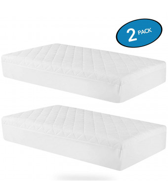MoMA Waterproof Crib Mattress Cover (Set of 2) - 52x28" White Crib Mattress Protector - Soft Fitted Baby Crib Mattress Pad with 9-inch Pocket - Hypoallergenic Bamboo Fiber Toddler Mattress Pad