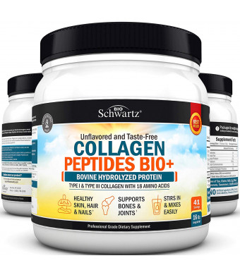 Collagen Peptides Protein Powder - Grass Fed, Pasture Raised with Aminos - Promotes Healthy Skin Hair and Nails  Bone and Joint Support - Hydrolyzed, Unflavored, Non GMO, Gluten Free - Easy to Mix -16 oz