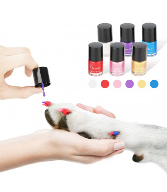 lesotc Dog Nail Polish Set, 6 Color Set (Pink, Purple, Red, Gold, Blue, Silver), Non-Toxic Water-Based