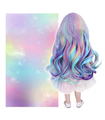 STfantasy Doll Wig for 18" American Girl Doll AG OG Journey Girls Gotz My Life Ombre Rainbow Curly Synthetic Hair Girls Gift