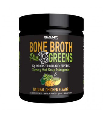 Bone Broth Plus Greens, Bone Broth Powder- Savory Soup with Hydrolyzed Collagen Peptides and a TruServ(R) Verified Serving of USDA Certified Organic Greens- Natural Chicken Flavor, 14 Servings